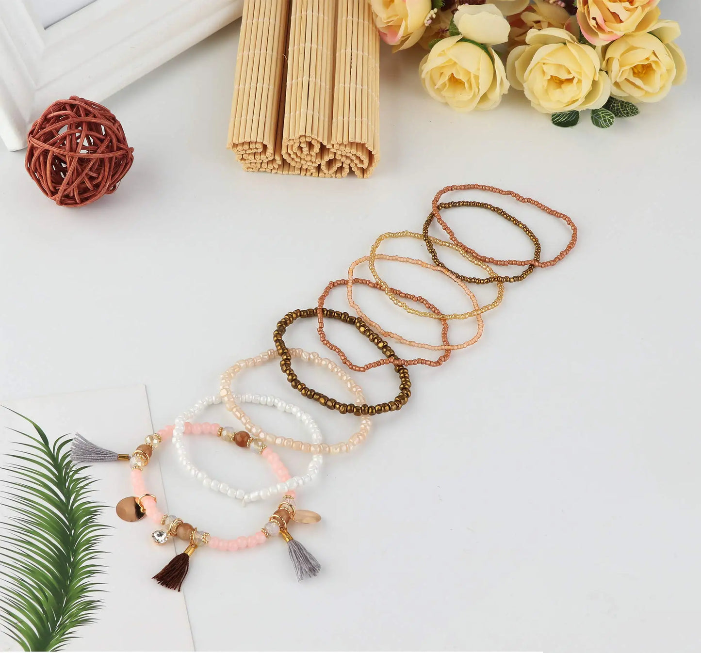6Sets Boho Bead Bracelets Set Stackable Bracelets Comfortable Stretch Bracelets Multicolor Bohemian Charm Bracelet for Women Men
