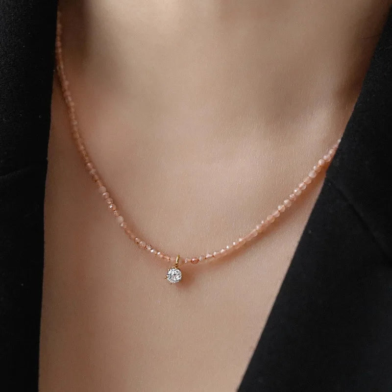 Fashion Vintage Sexy Zircon Pendant Necklace For Women Boho Geometric Transparent Crystal Imitation Moissanite Chain Jewelry