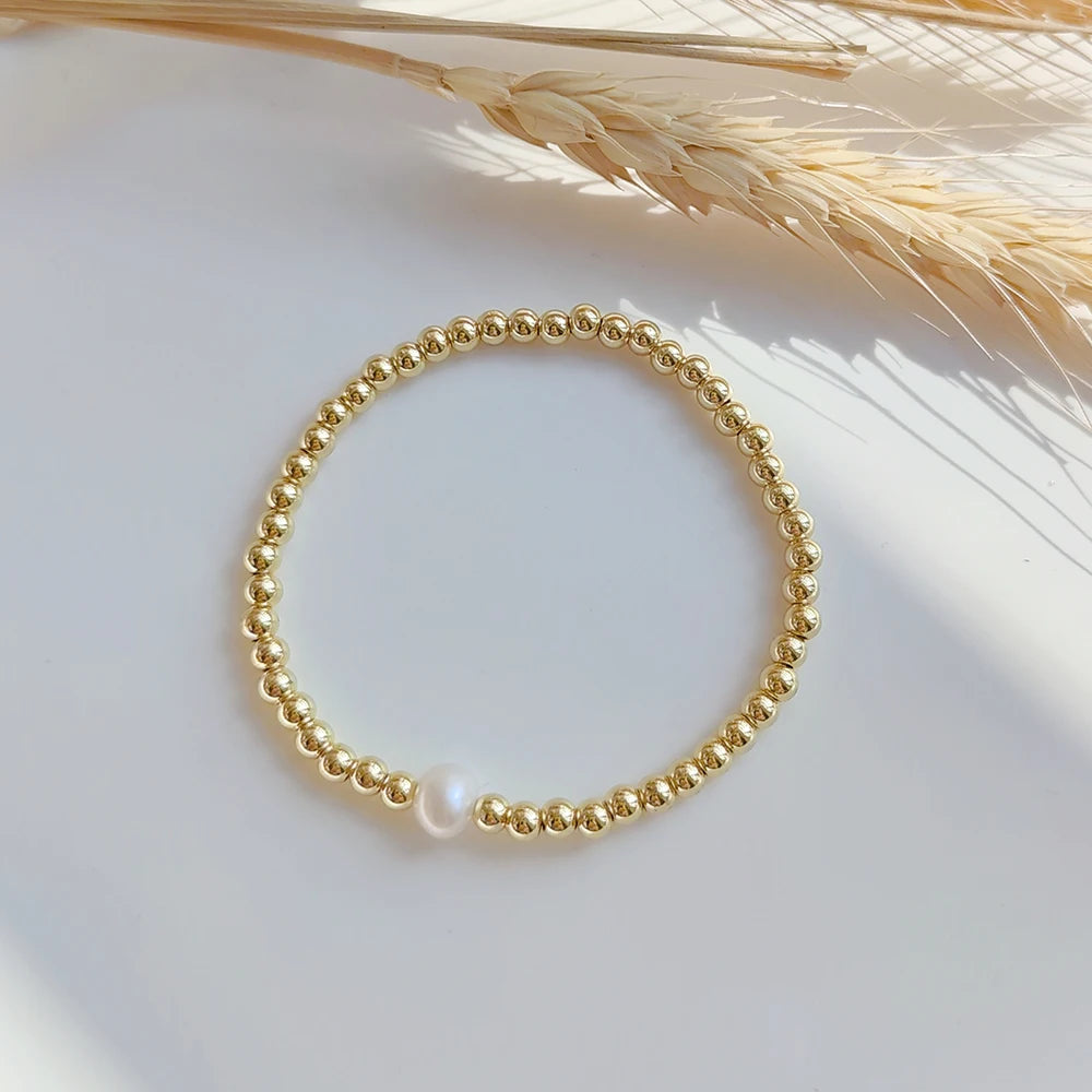 KKBEAD Stretch Bracelet Jewelry for Women Ins Fashion Pearl Bracelets Hight Quality Unfade Gold Color Beads Pulseras Accessory