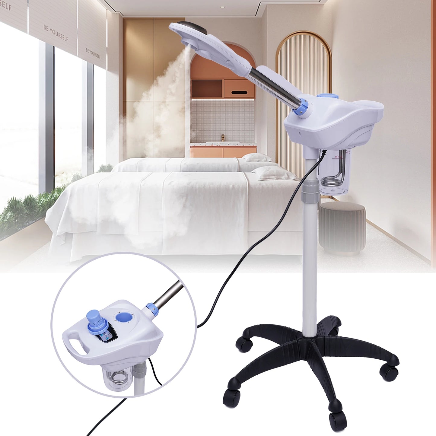 Professional Facial Steamer with Hot Mist Function Multifunctional Facial Steamer with Herbal Cup 360 Rotating Nozzle