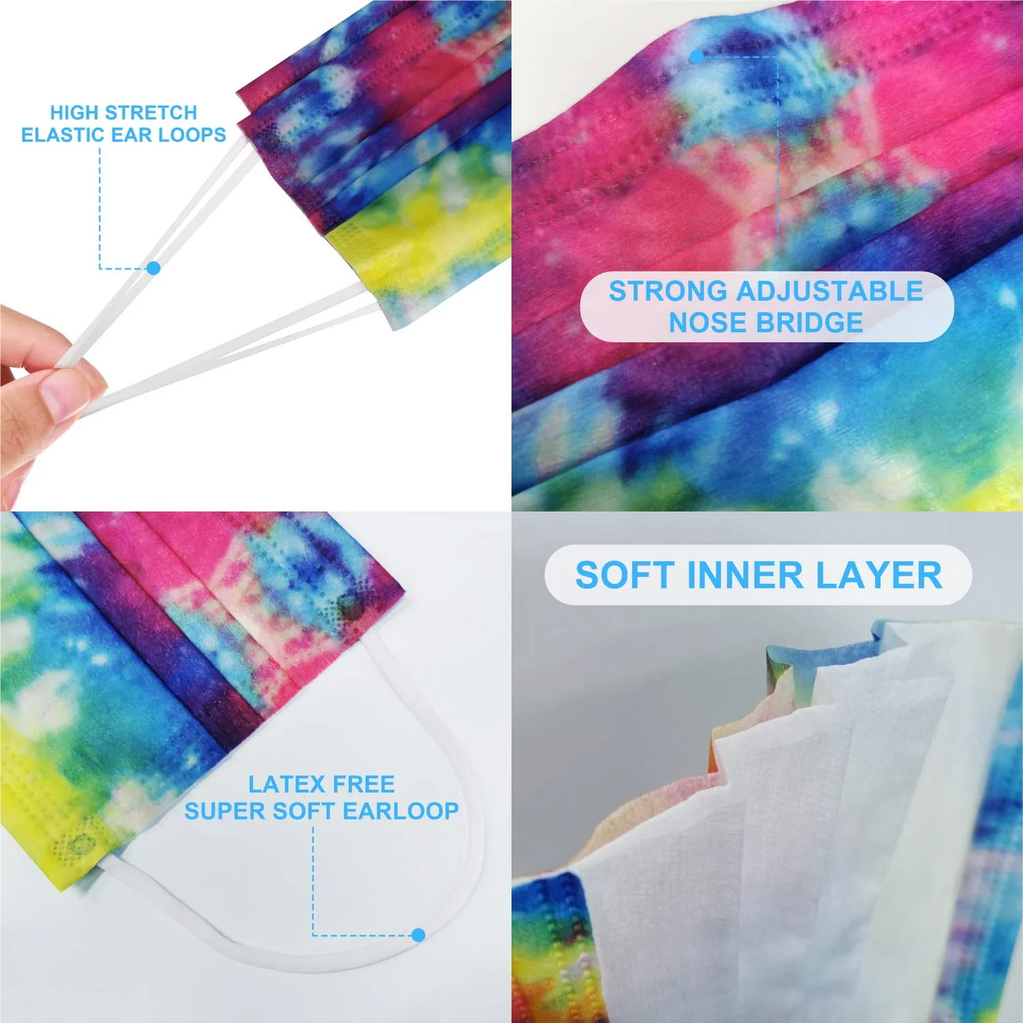 Protective Face Masks - Breathable 3 Layers of Bright Colors Face Mask for Adults- 50ct