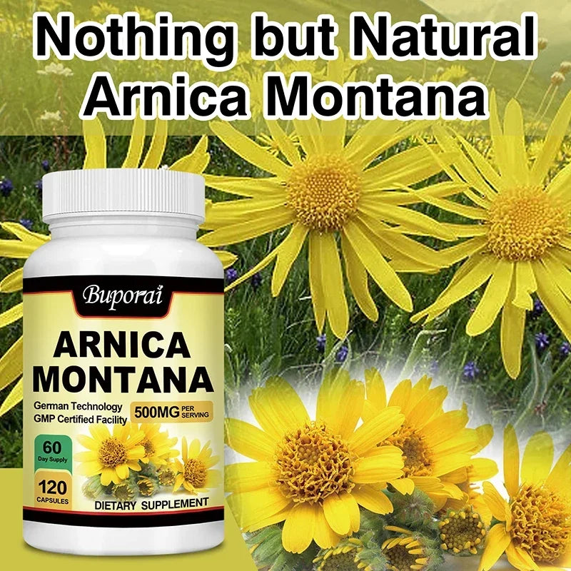 Arnica Montana Capsules - Relieves Bruises and Swelling, Muscle Pain and Stiffness, Natural Ingredients, Non-GMO