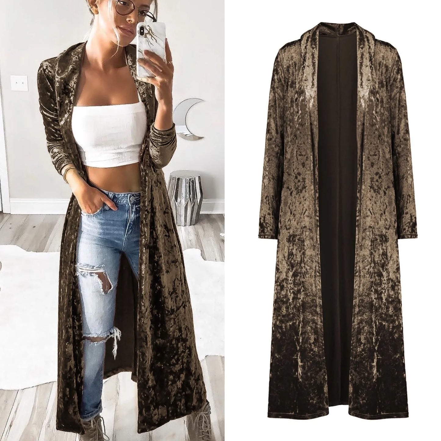 Women's Lightweight Overcoats Autumn Velvet Retro Open Front Cardigan Winter Fashion Ladies Windbreaker Streetwear Outerwear
