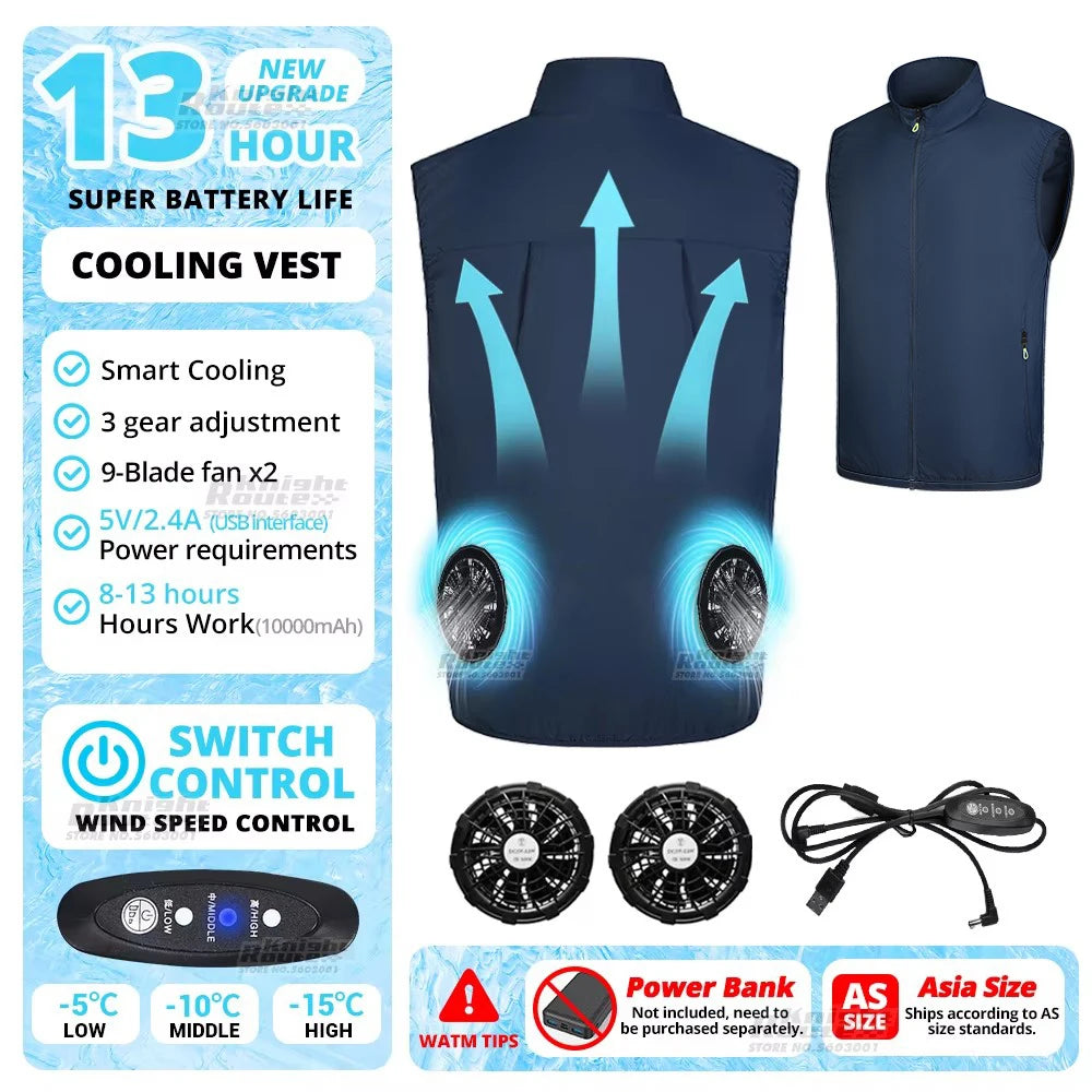 2024 Cool Vest Wearable Cooling Fan Vest Air-conditioned Clothes Cooling 13 Hours for High Temperature Work Fishing Vest Hiking