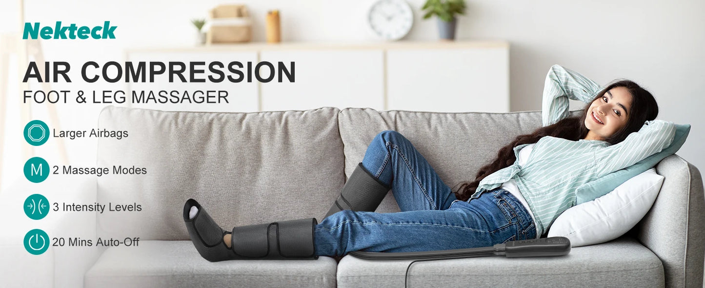 Nekteck Leg Massager Air Compression Calf Wraps Air Pressure Massage for Blood Circulation and Relaxation Lymphatic Drainage