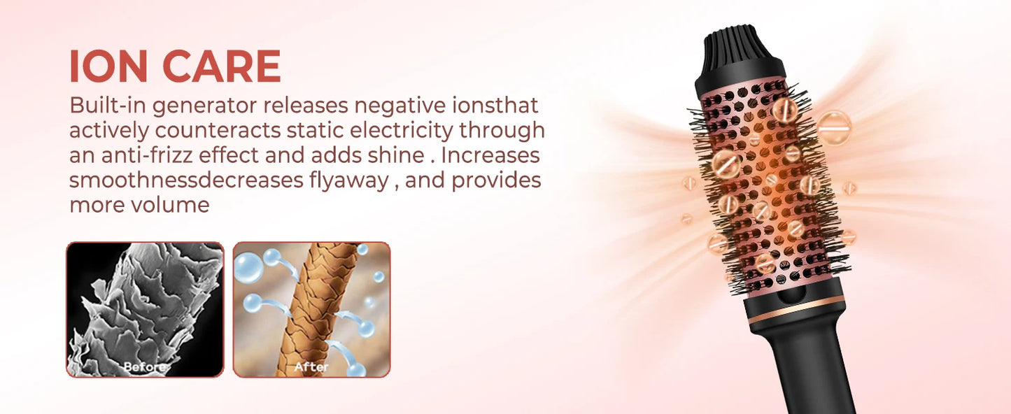 Thermal Brush Ionic Heated Round Brush, Hot Hair Curling Iron with 10 Temp Settings, 30s Fast Heated for All Hair Types, Black