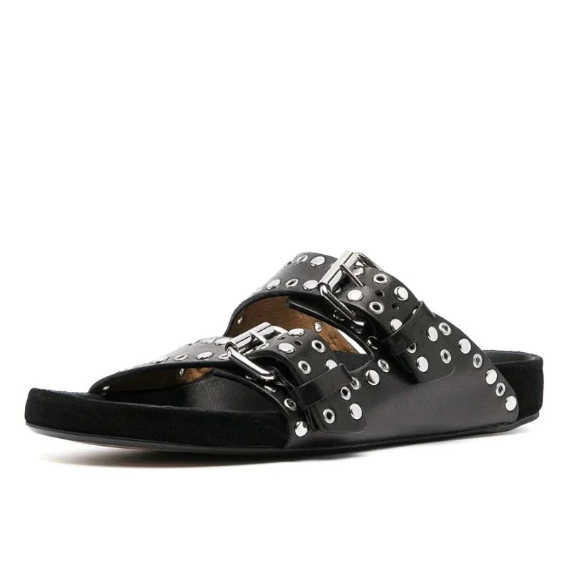 Sandals Woman Summer 2024 Beach Open Toe Slippers Flat Shoes Sandals Unisex Buckle Rivet Decoration Slip On Roman Big Size 43