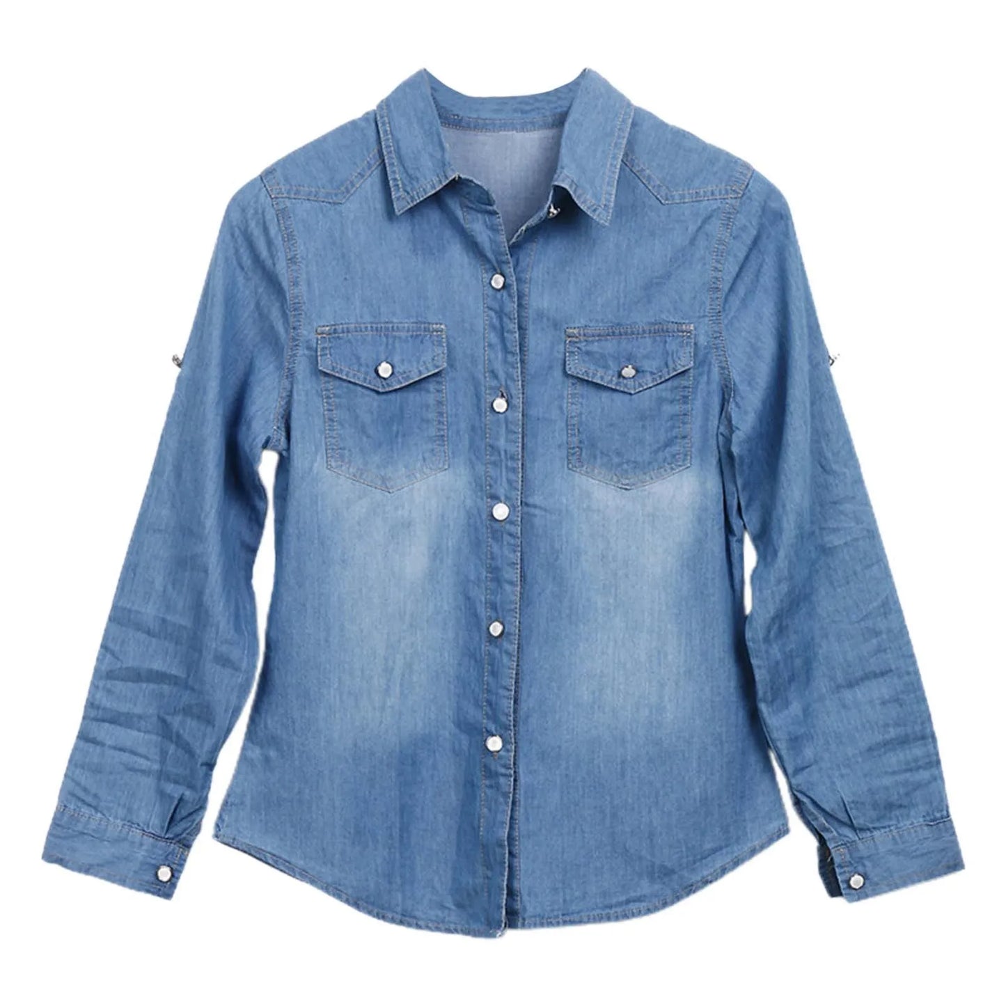 Long Sleeve Women's Denim Shirt 2025 Spring Autumn Classic Vintage Jeans Blouses Tops Retro Casual Button Up Streetwear Top