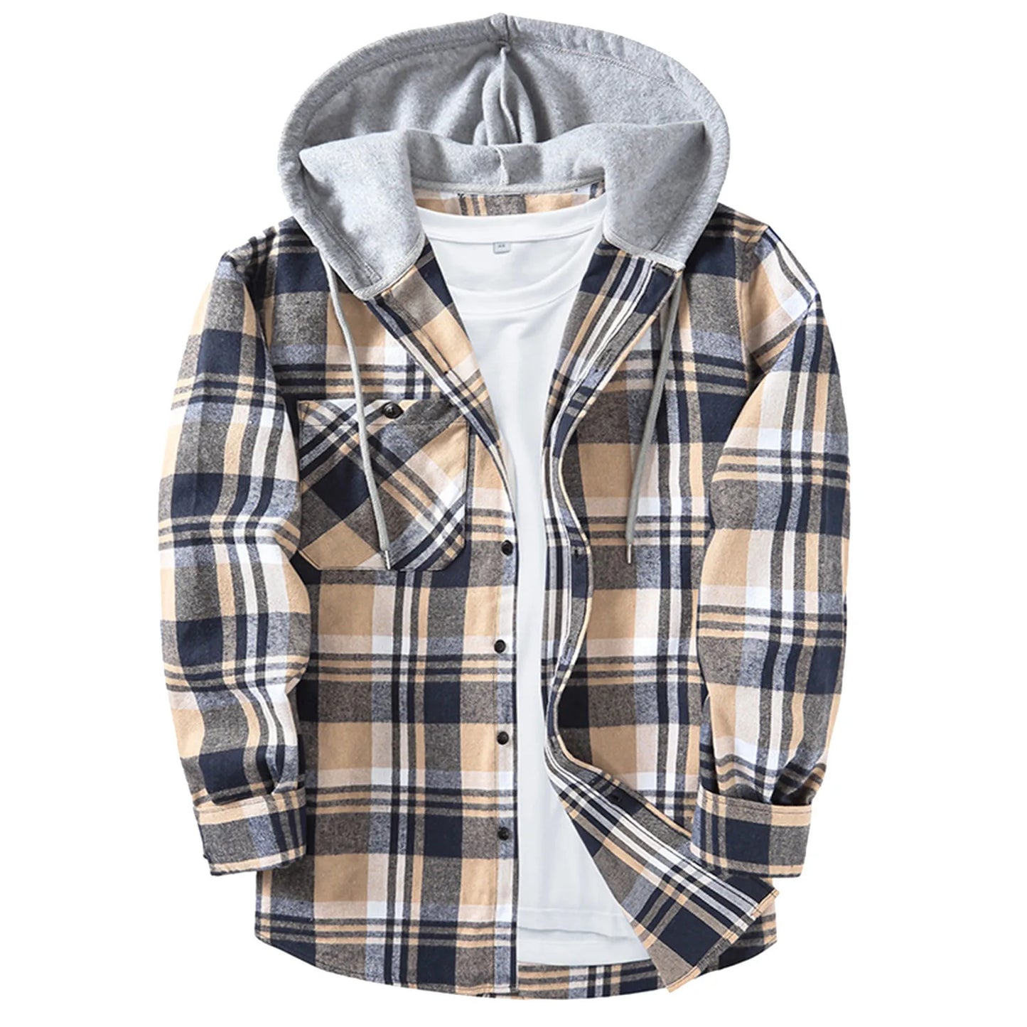 Dragon for Men Mens Hooded Flannel Warm Shirt Long Sleeve Fitted Top