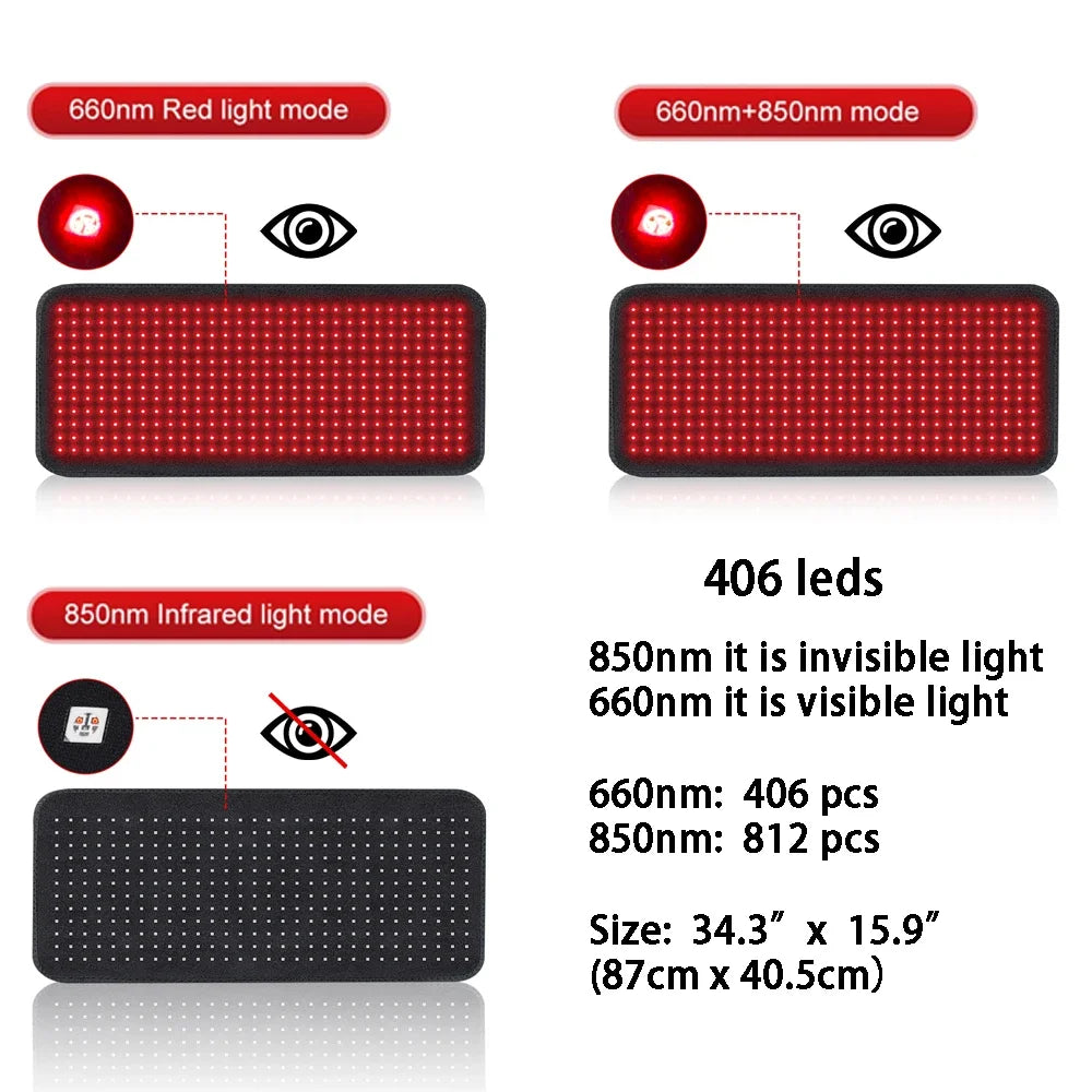 406pcs Leds Red Light Therapy Heating Larger Pad 660nm Waist Back Shoulder Muscle Pain YogaMat Relief Relax Infrared Light 850nm