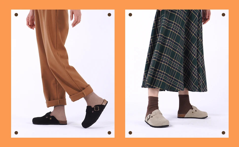 Women's Suede Clogs Shoes Adjustable Buckle Slip Casual Fashion Footbed Home Clog Falt Slippers New 2024