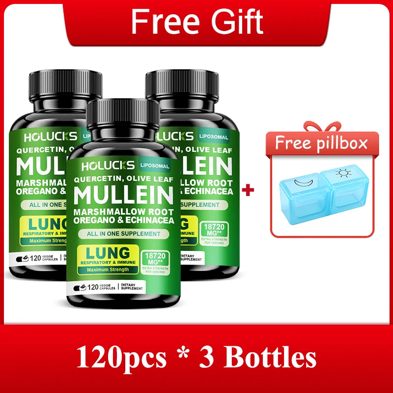 Premium Mullein Leaf Extract Capsules, with Vitamin C, Support Expectorant, Soothes Airways & Reduces Irritation, Lung Health