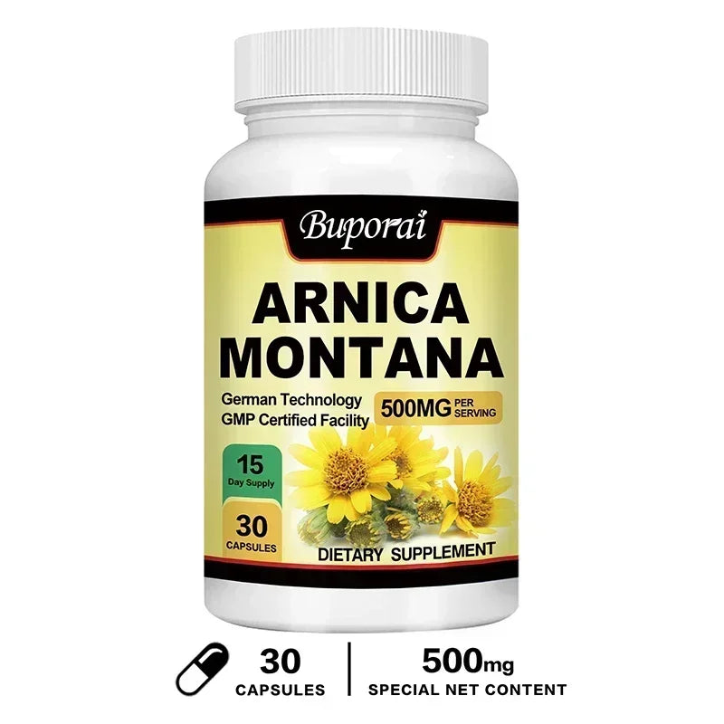 Arnica Montana Capsules - Relieves Bruises and Swelling, Muscle Pain and Stiffness, Natural Ingredients, Non-GMO