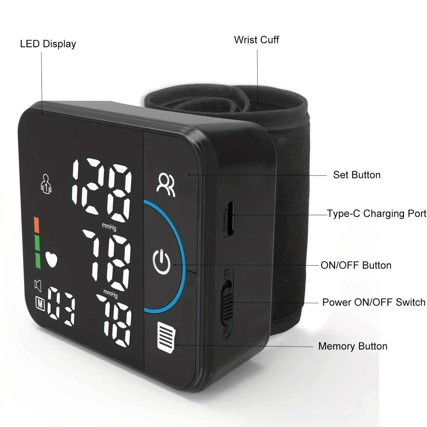 Portable Wrist Blood Pressure Monitor for Intelligent and Precise Measurement Monitoring Blood Pressure and Health at Any Time