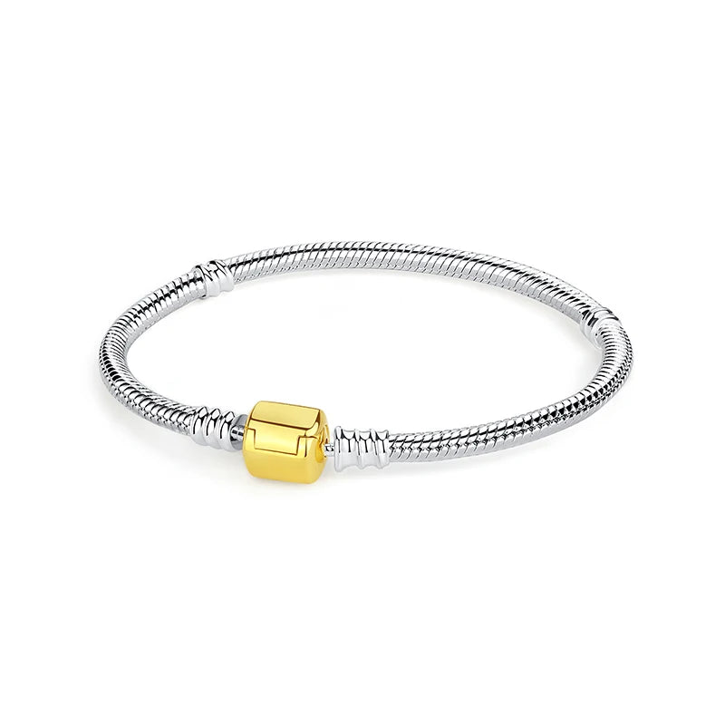 Original 925 Sterling Silver Bracelet for Women Charms Beads Rose Gold Heart Bracelets Bangles Snake Chain Luxury Jewelry Gift