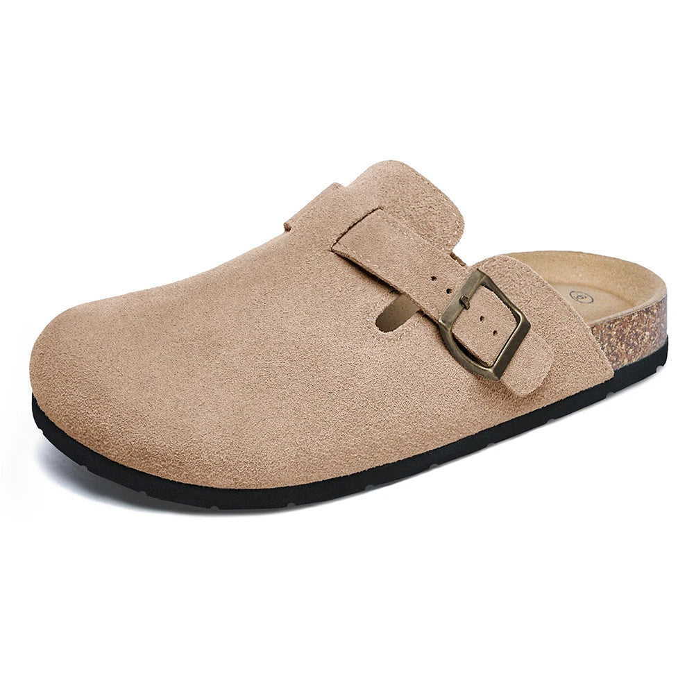 Women's Suede Clogs Shoes Adjustable Buckle Slip Casual Fashion Footbed Home Clog Falt Slippers New 2024