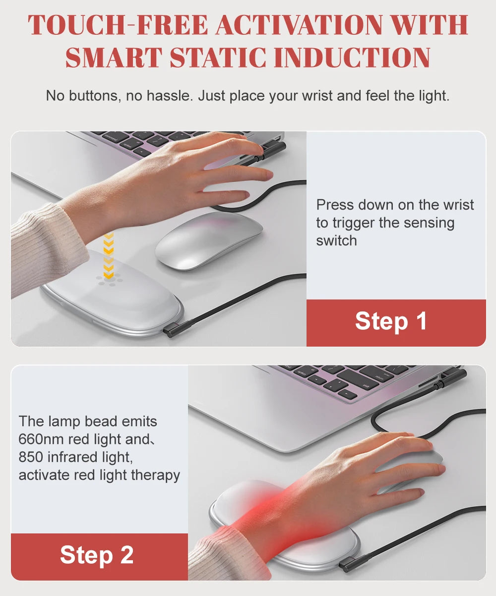 Red Light Therapy Mouse Wrist Rest - 660NM & 850NM Dual Band Infrared Light Relieve Wrist Pain For Tenosynovitis Office Workers
