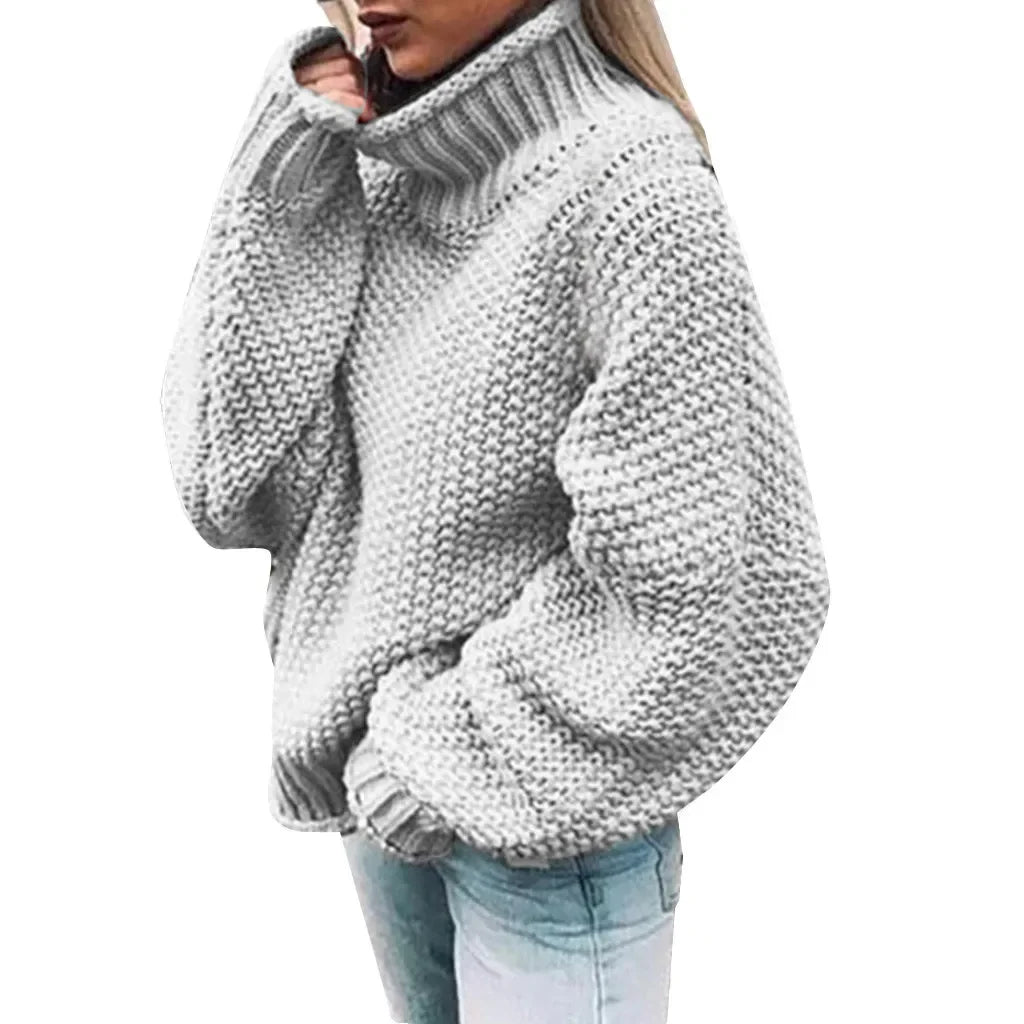 New Women Autumn Half High Neck Pullover Female Solid Color Long Sleeve Coarse Knit Sweaters Ladies Fashion O Neck Tops