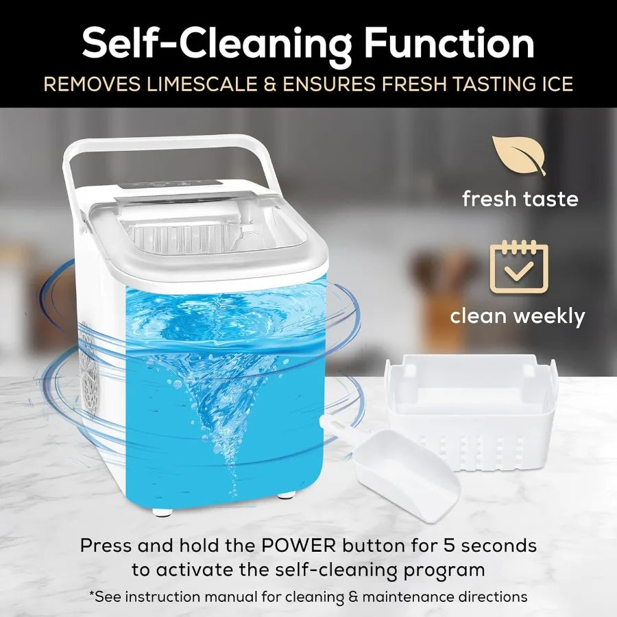 Portable Electric Countertop Ice Maker Machine with Handle White 26 Pounds in 24 Hours 9 Ice Cubes in 7 Minutes Includes Ice Sc