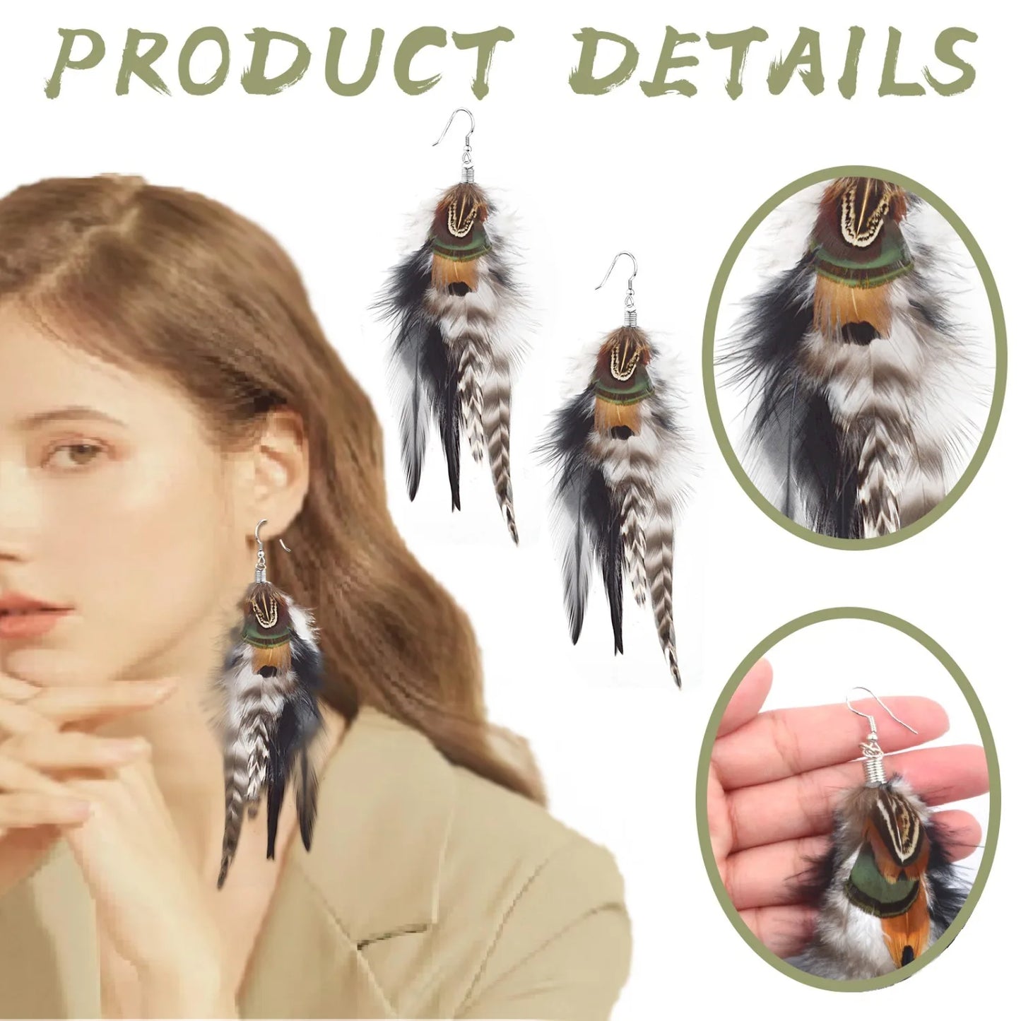 Bohemian Long Feather Earrings for Women Handmade Tassel Dangle Earrings Handmade Feathers Statement Dangling Earring Hooks