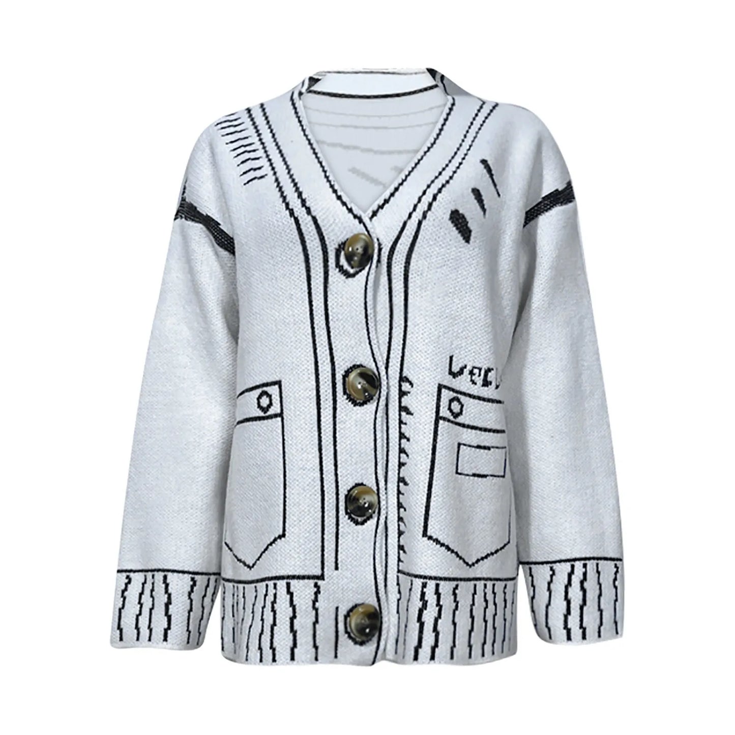 Lightweight Y2k Cardigan Women Funny Printed Dropped Shoulder Loose Fit Sweater Harajuku Slouchy Buttons Up Casual Outerwear