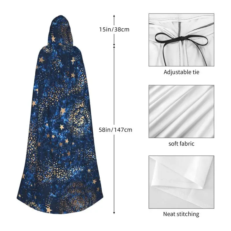 Space Galaxy Constellation Zodiac Star Long Hooded Cloak Unisex Witch Party Reversible Hooded Adults Vampires Cape