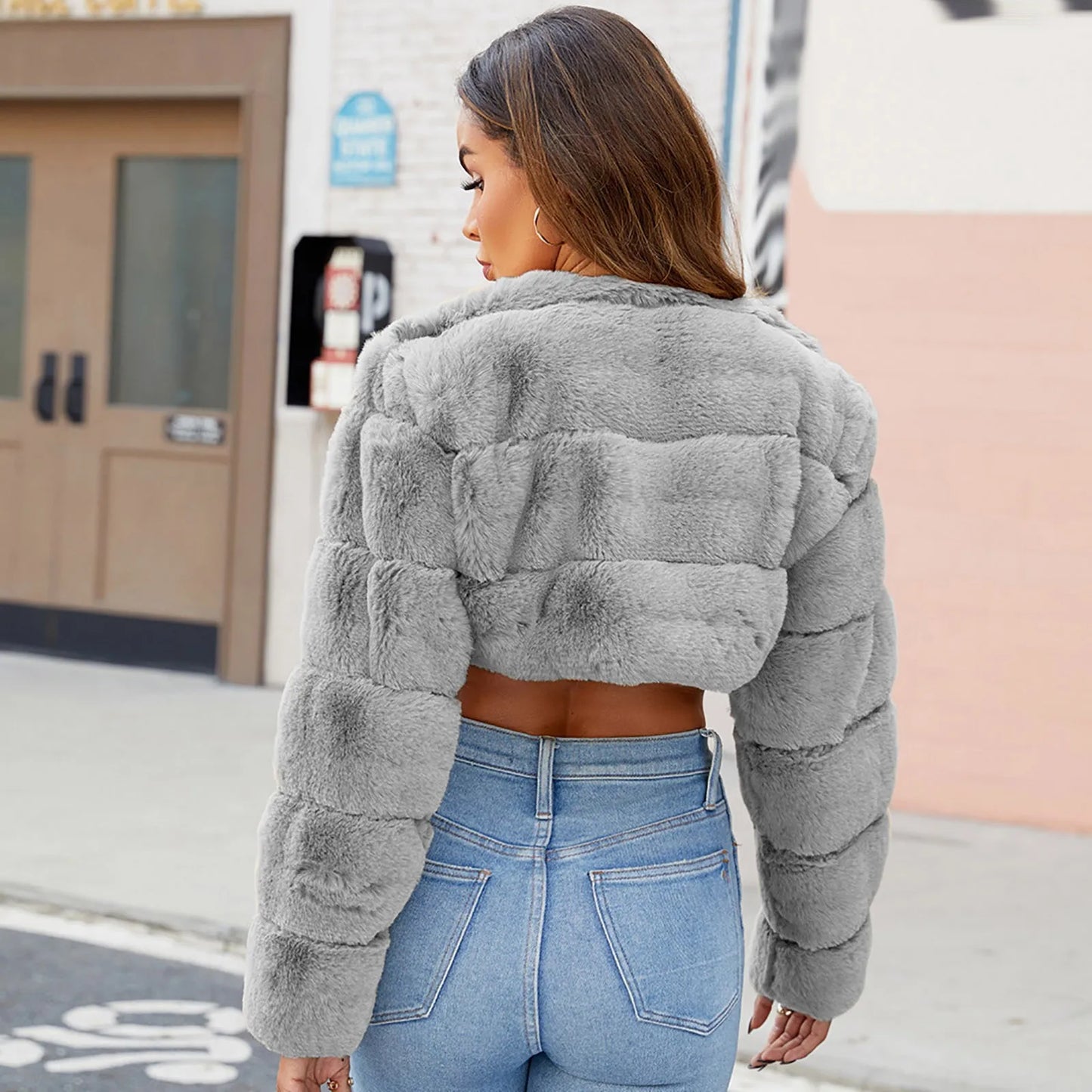 Faux Coat Cropped Jacket Fuzzy Fleece Jacket For Women V Neck Sweater Fashion Winter Warm Long Button Up Cardigans For Women