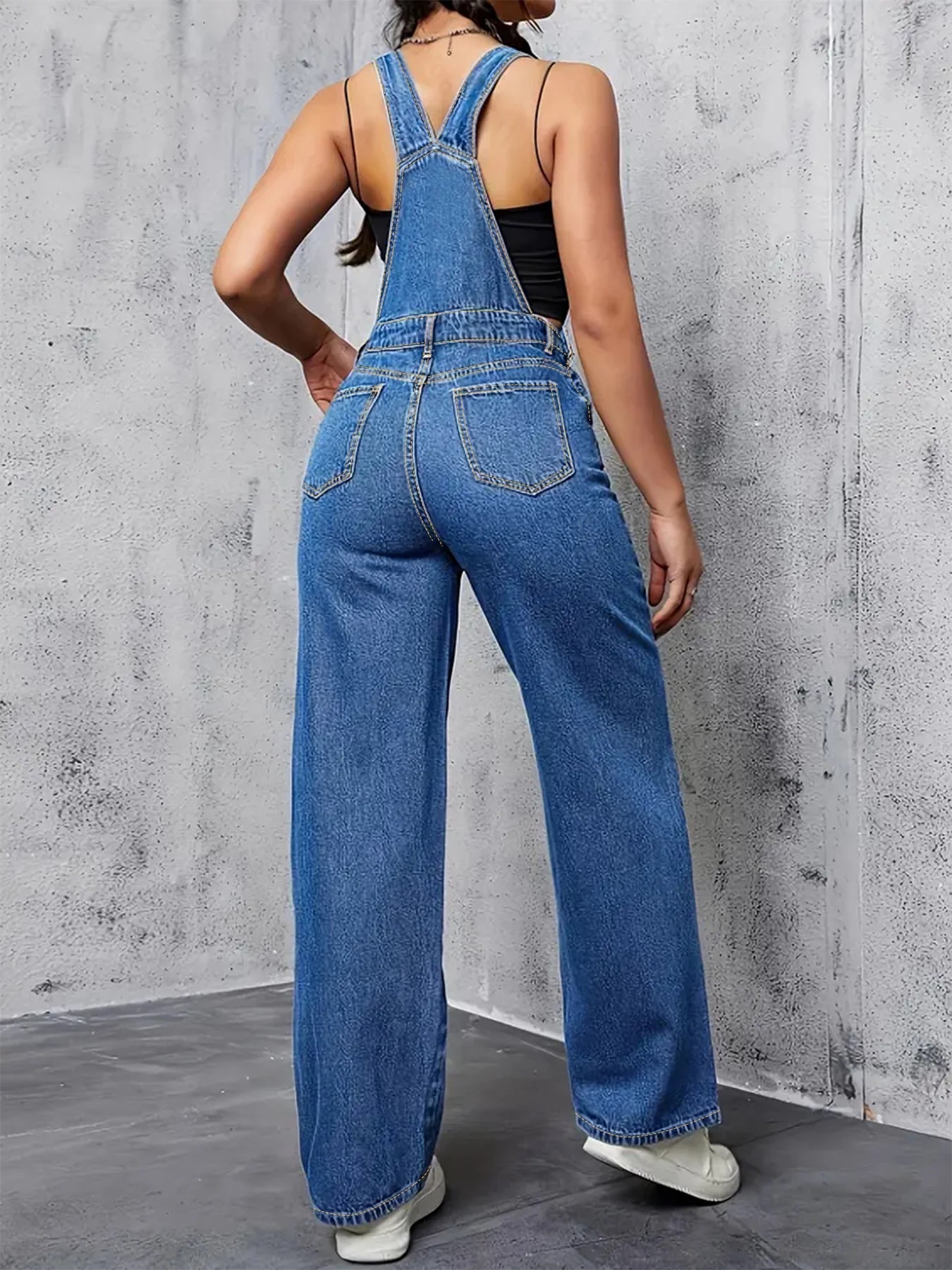 plus Size Women's Loose Overalls Denim Pants Casual Wear All Seasons Washed Elastic plus Size Women's Denim Overalls