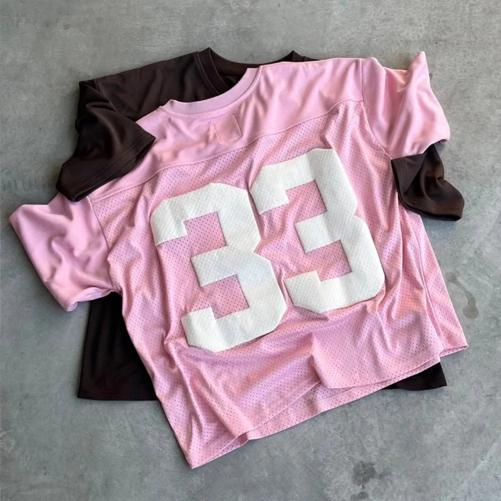 Y2K Retro Mesh T Shirt Men Women Jersey Quick Dry Breathable Street College Sports Wear Oversized Unisex Football Training Wear