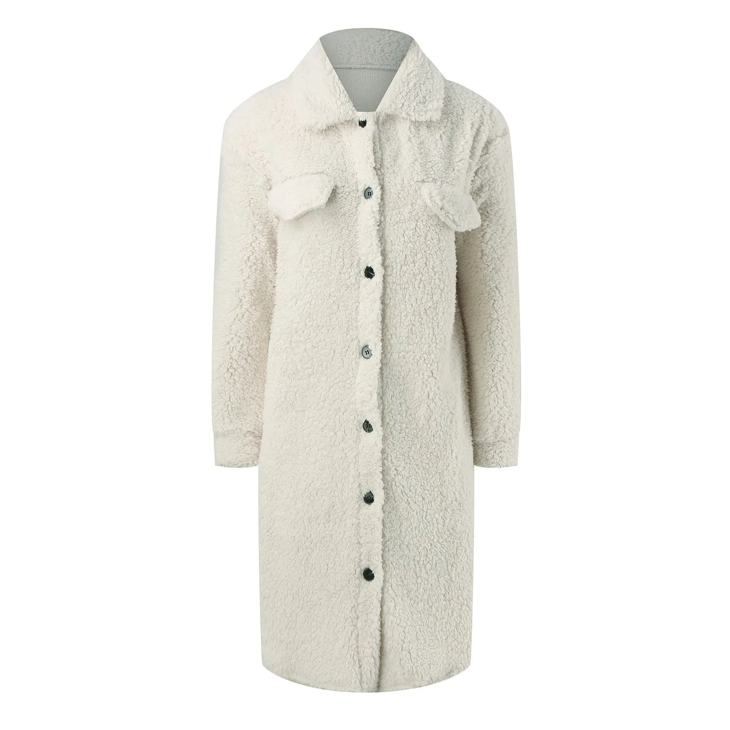 Fleece Winter Coats For Women Jacket Long Sleeve Lapel Button Cardigan Warm Outerwear Solid Long Coat Ladies Fashion Jacket