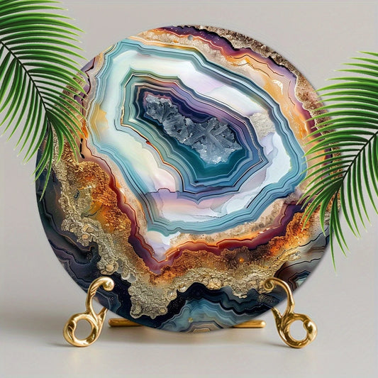 8in 2D Flat Wooden Colored Agate Round Plaque Art Piece Suitable Home Bedroom Wall Hanging Photo Props Background Decoration