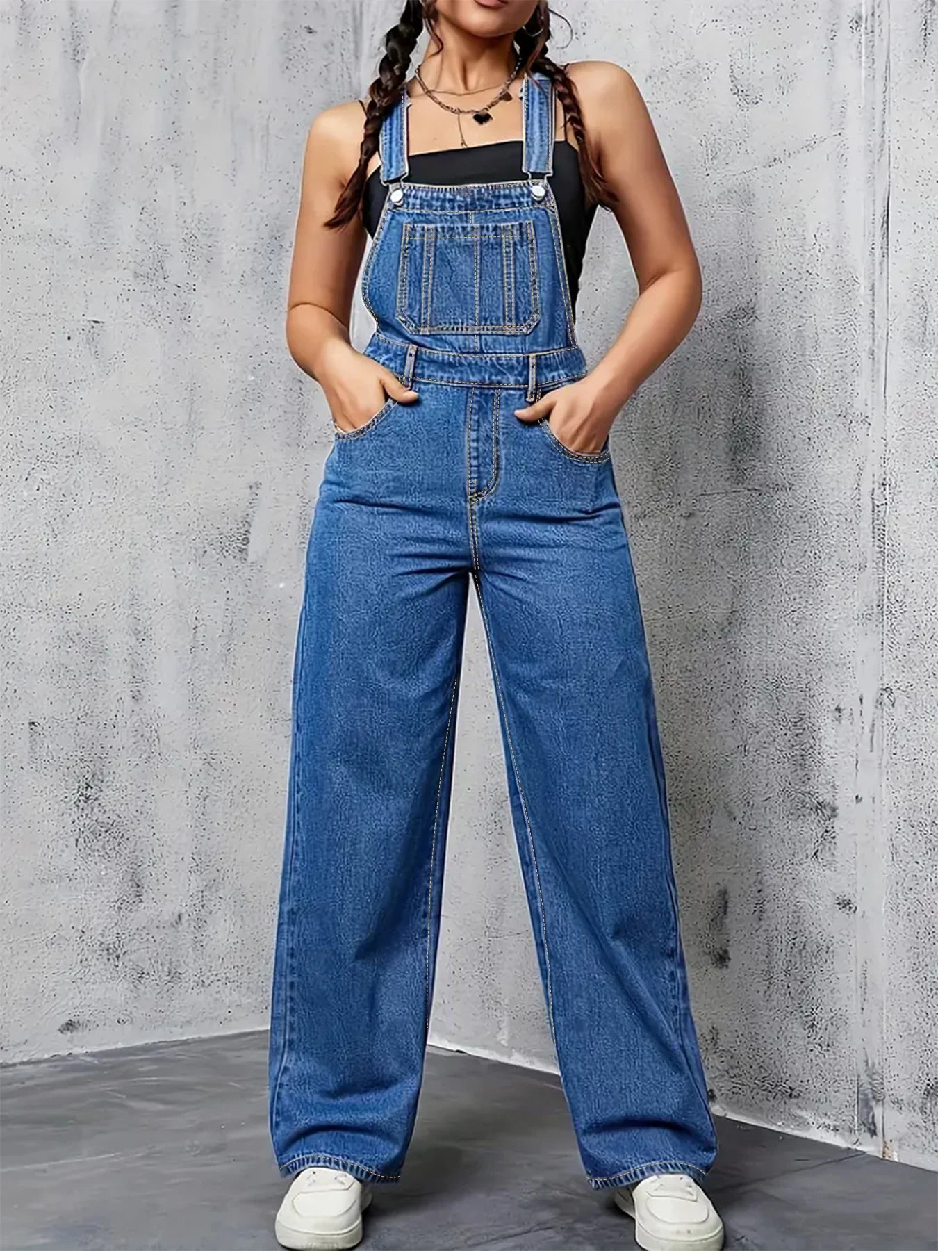 plus Size Women's Loose Overalls Denim Pants Casual Wear All Seasons Washed Elastic plus Size Women's Denim Overalls