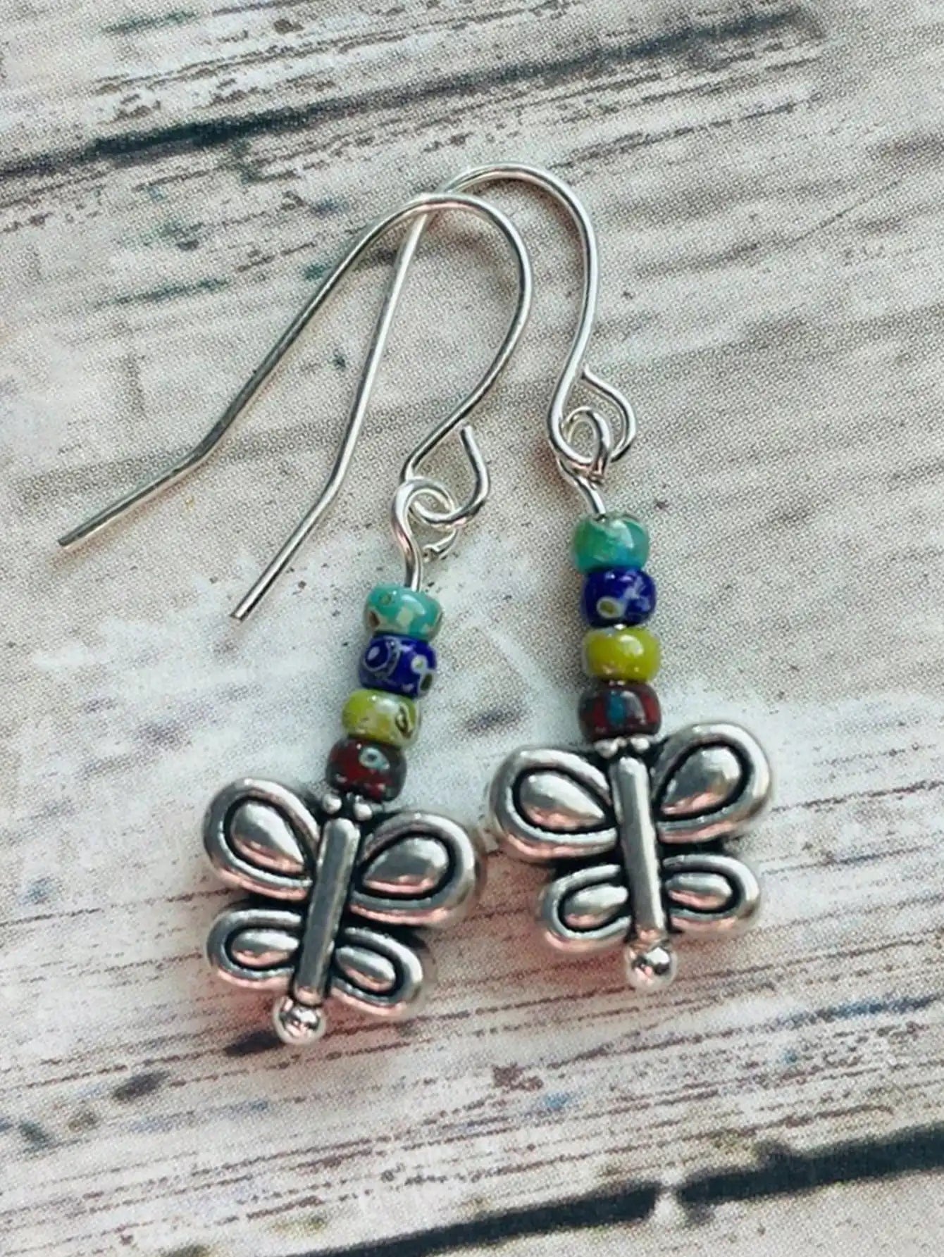 Boho Flower Dangle Earrings with Colorful Beads & Antique Metal Charm, Women's Casual Party Jewelry