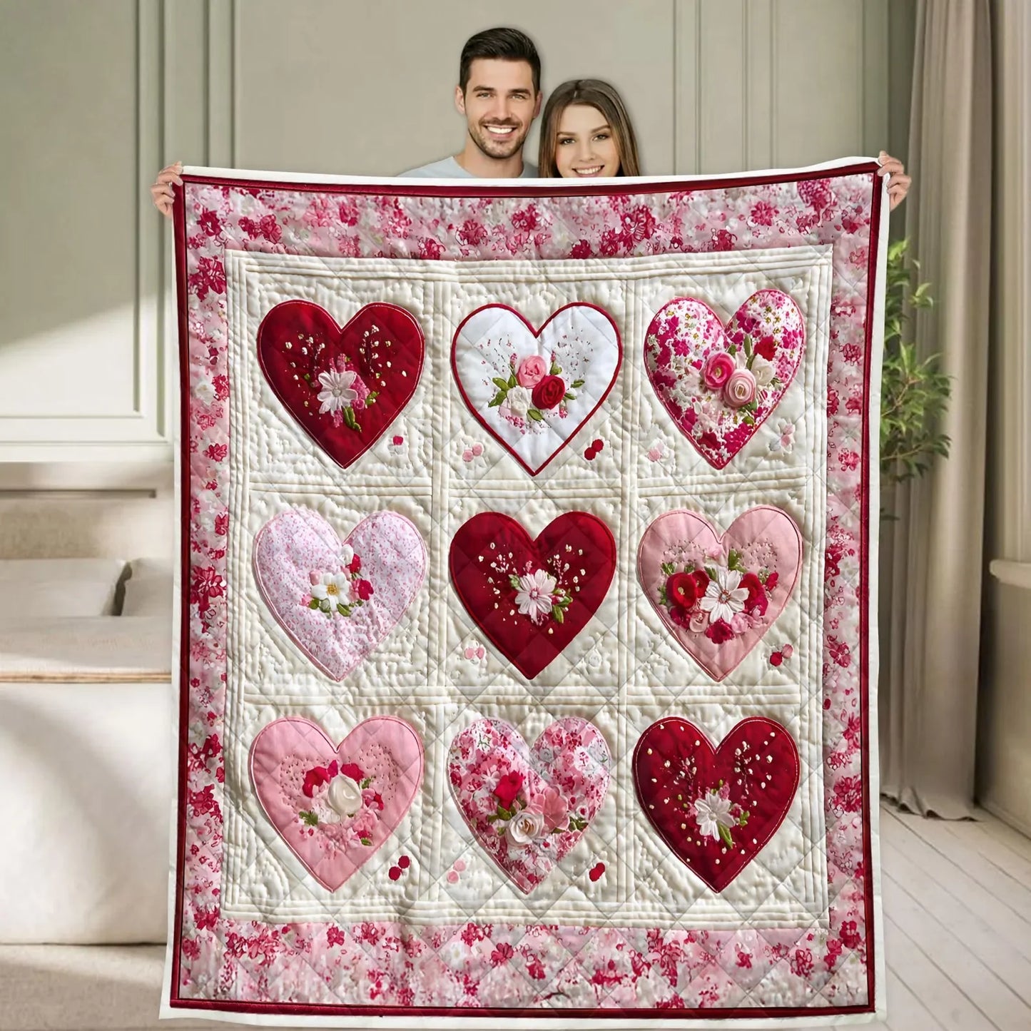 Patchwork Kantha Quilt Floral Print Cotton Bedding Throw Bedding Soft Warm Throw for Sofa Bed Couch Chair Cartoon Design in Red