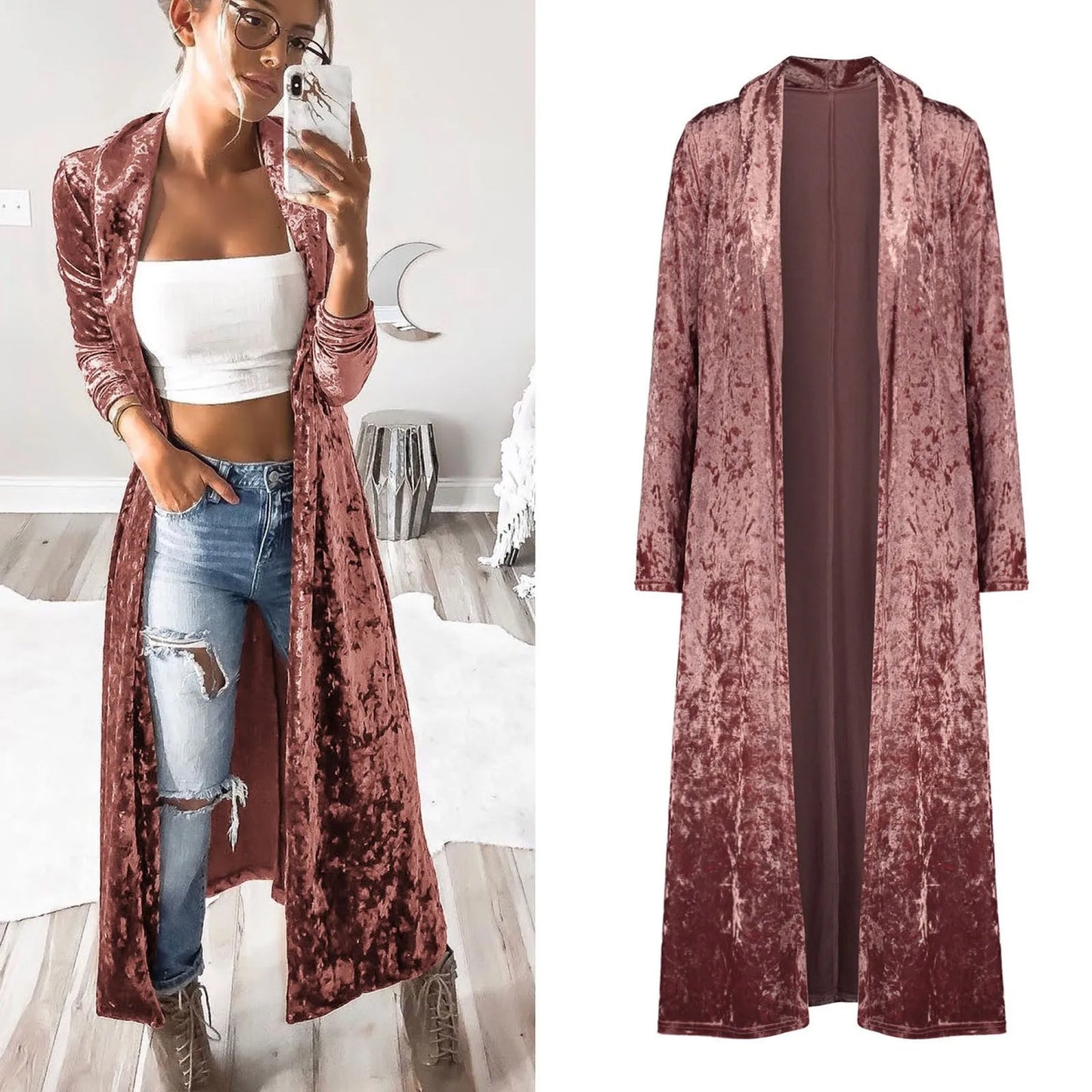 Women's Lightweight Overcoats Autumn Velvet Retro Open Front Cardigan Winter Fashion Ladies Windbreaker Streetwear Outerwear