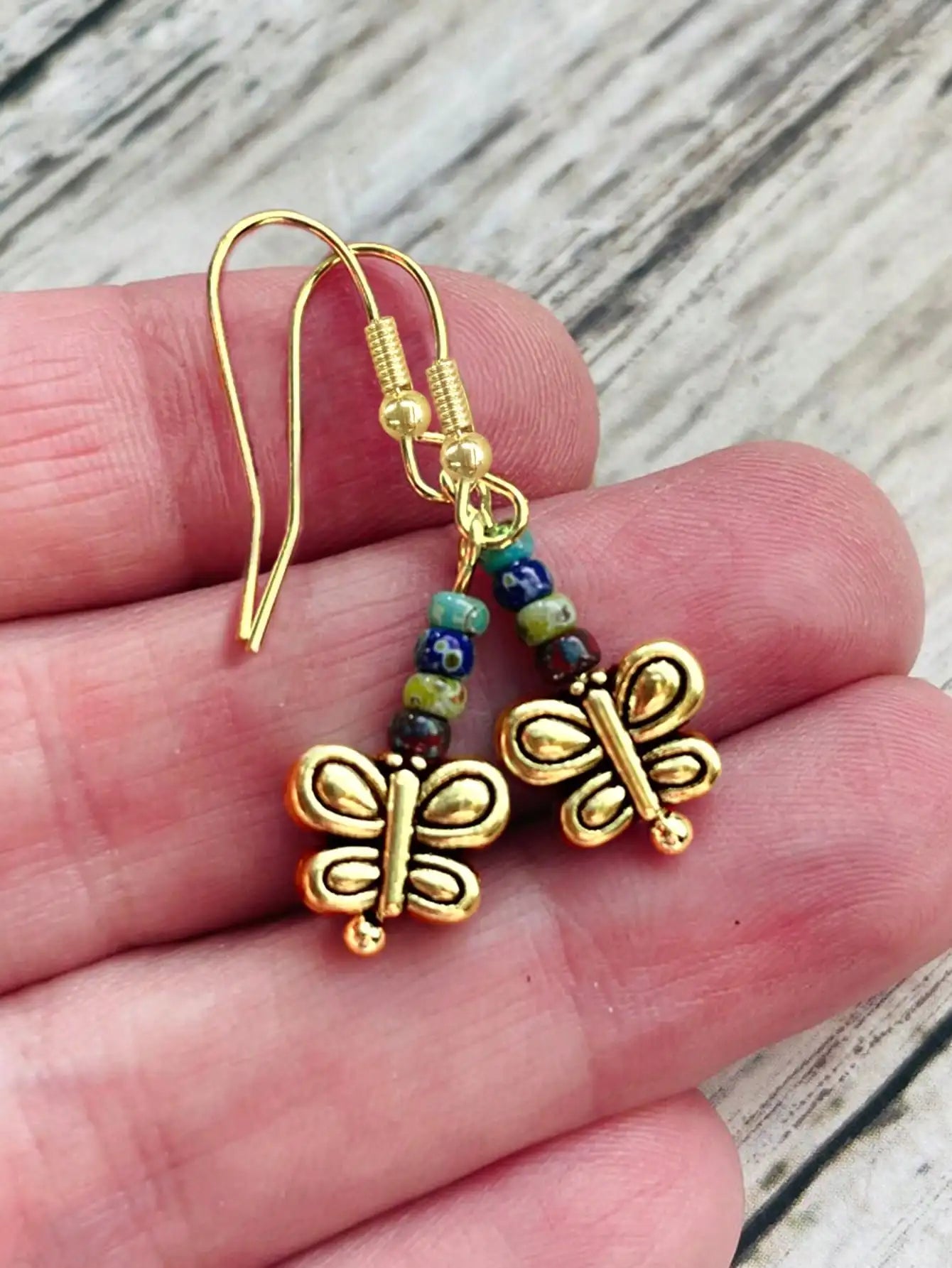 Boho Flower Dangle Earrings with Colorful Beads & Antique Metal Charm, Women's Casual Party Jewelry