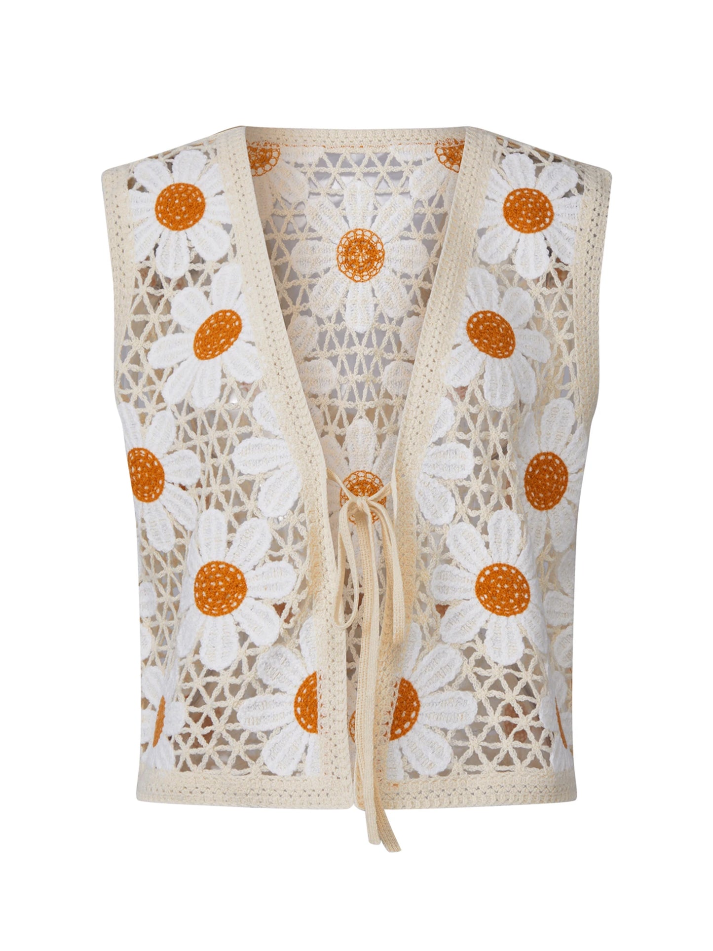 Women s Boho Crochet Lace Cami Tops Stylish Sleeveless Floral Embroidered Tie Front Blouse Summer Tank Vest
