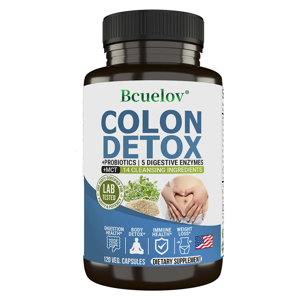 Colon Cleanser and Detox for Digestive Support - with Probiotic, Psyllium Husk Powder for Gut Health, Metabolism, 120 Capsules