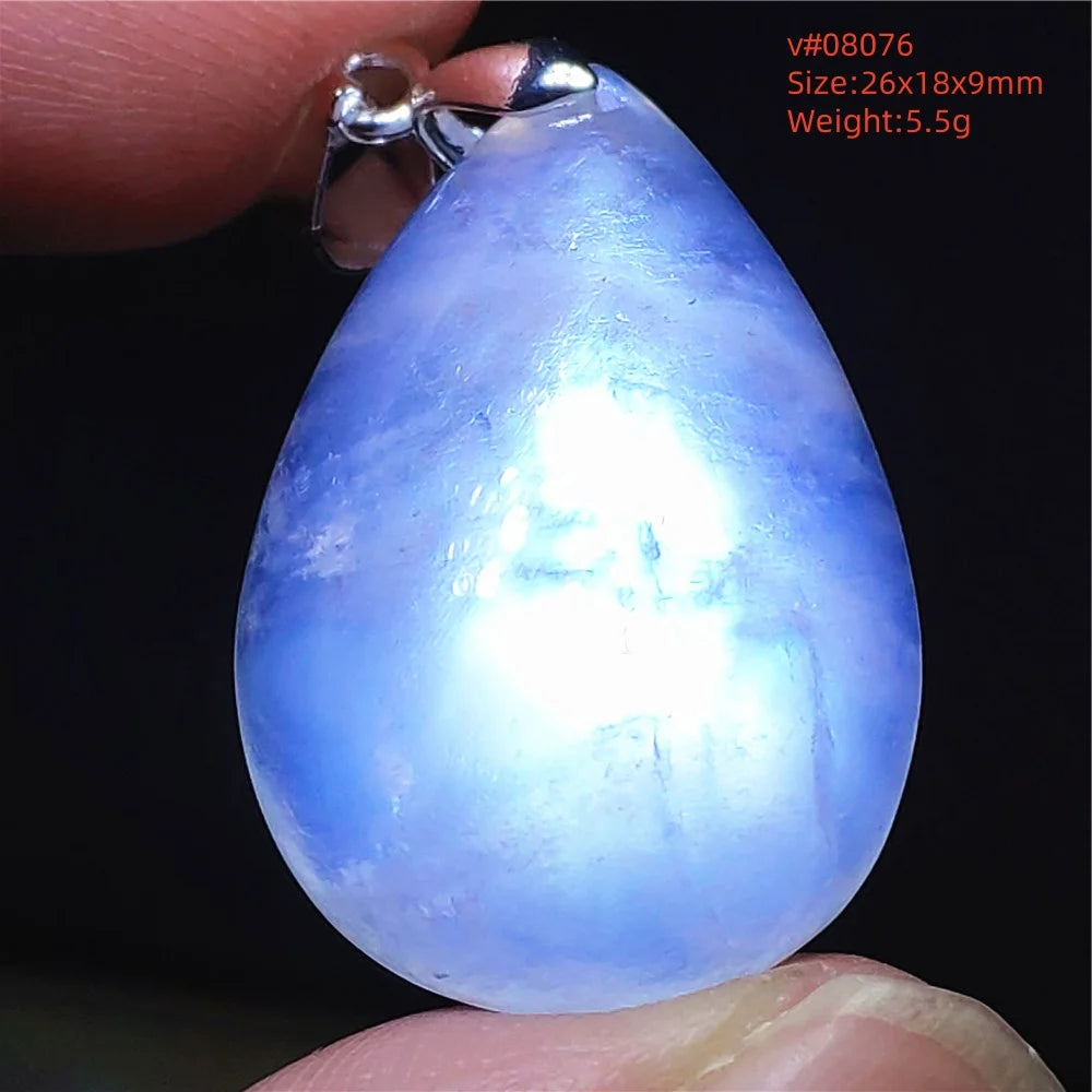 Natural Moonstone Blue Light Pendant Oval Beads Women Men Necklace 925 Silver Moonstone Pendant AAAAAA