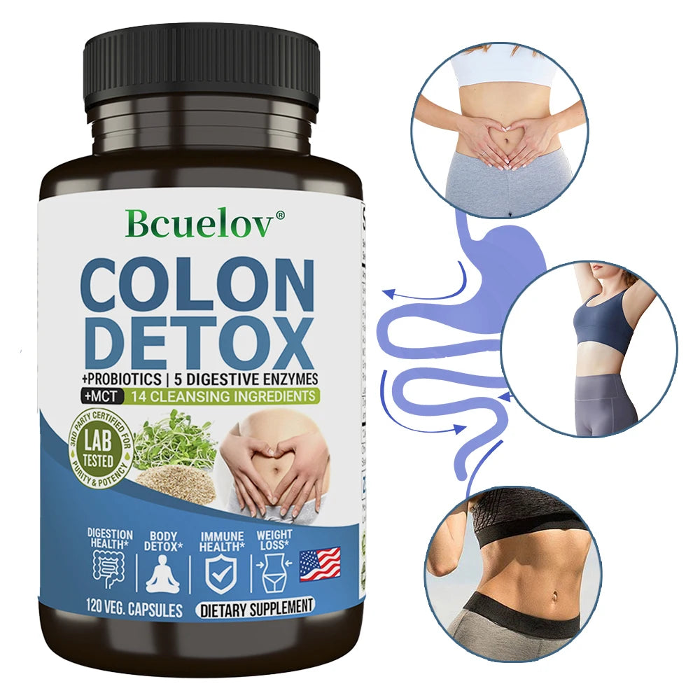 Colon Cleanser and Detox for Digestive Support - with Probiotic, Psyllium Husk Powder for Gut Health, Metabolism, 120 Capsules