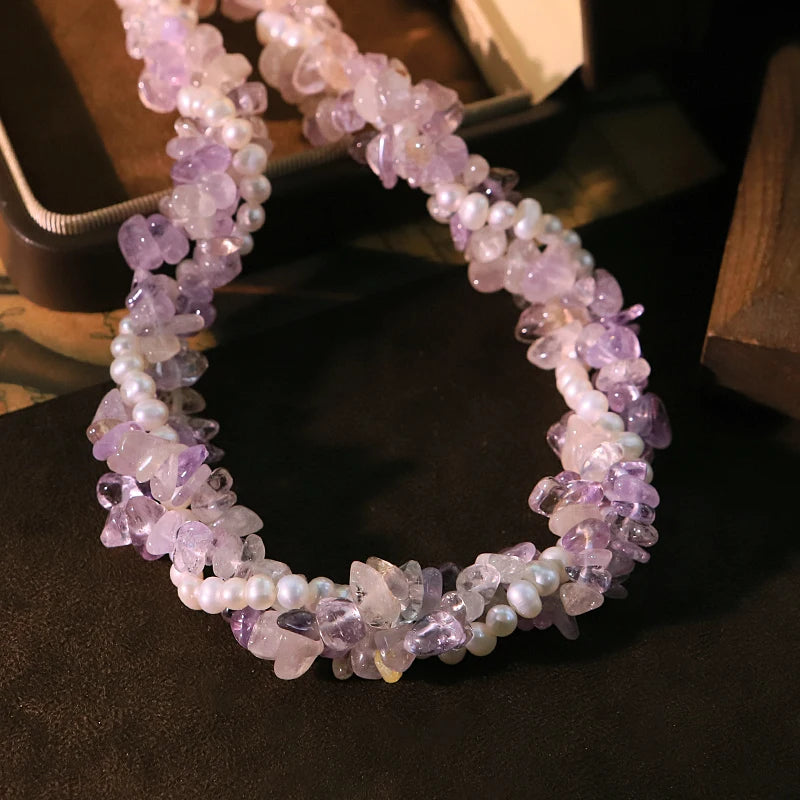 Three-layer White Amethyst Natural Pearl Necklace Luxurious Design High-quality Necklace Banquet Wedding Women's Jewelry GN0852
