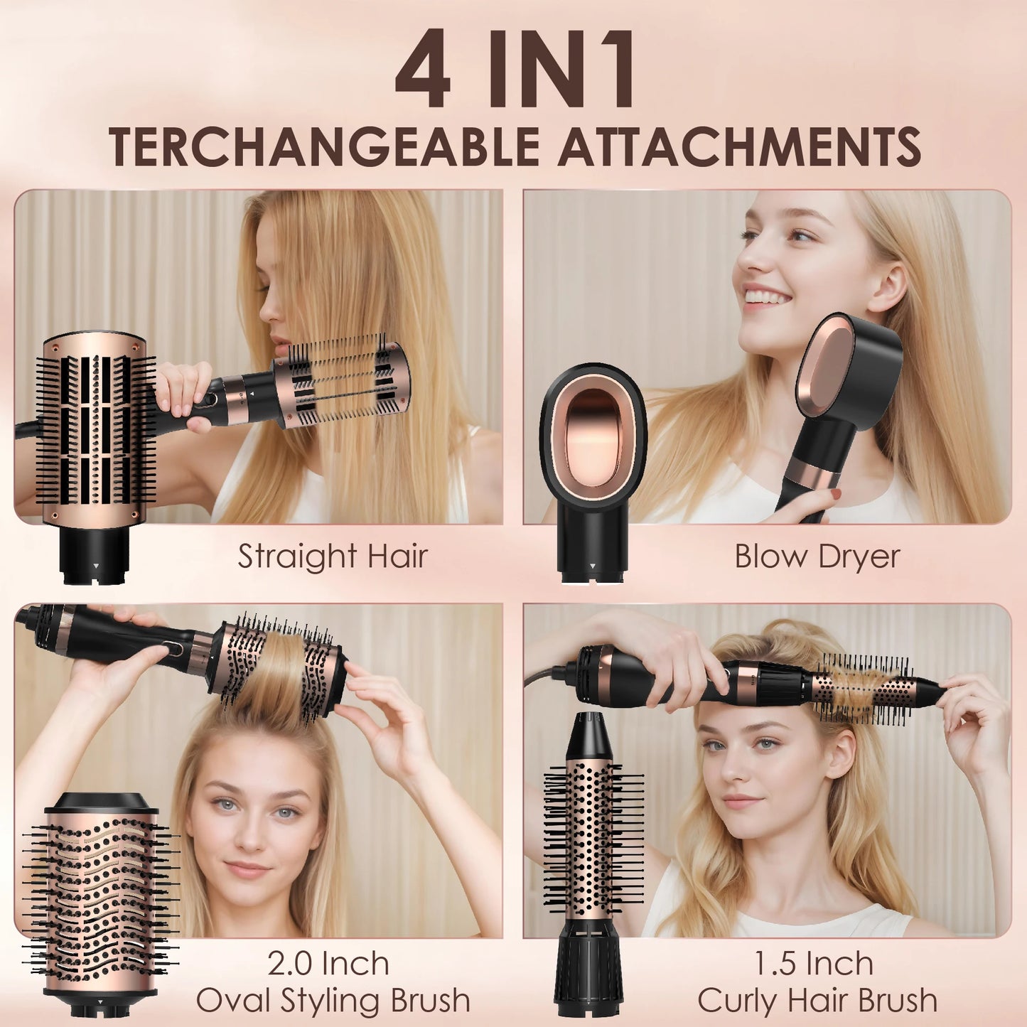 Nicebay Hair Dryer Brush, Hot Air Brush, Blow Dryer Brush Tool Set, Round Blowout Hot Air Brush Straightener Curling in One