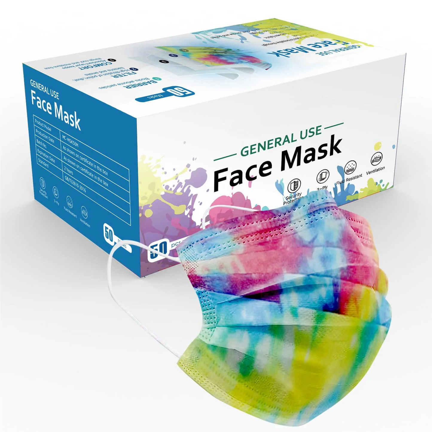 Protective Face Masks - Breathable 3 Layers of Bright Colors Face Mask for Adults- 50ct