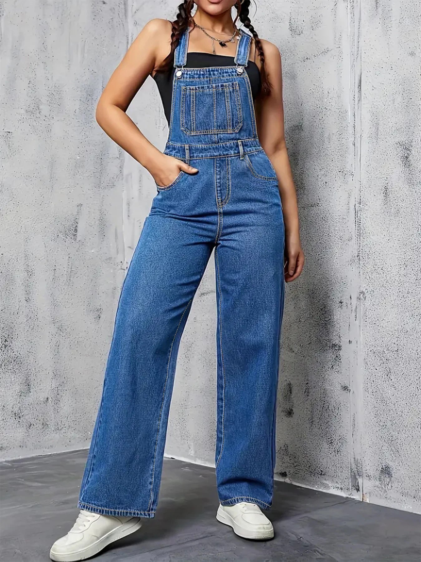 plus Size Women's Loose Overalls Denim Pants Casual Wear All Seasons Washed Elastic plus Size Women's Denim Overalls