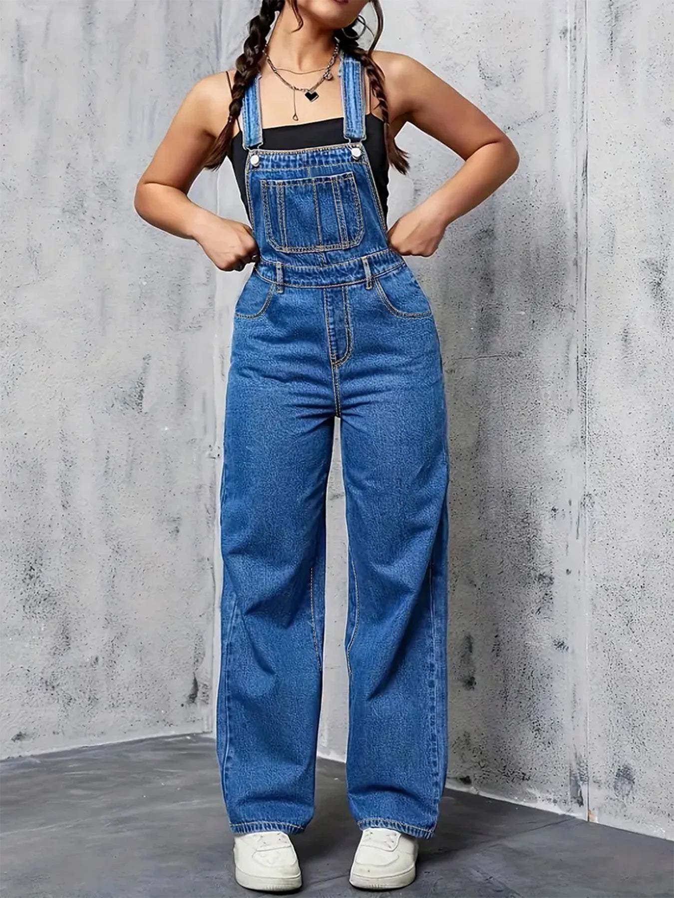 plus Size Women's Loose Overalls Denim Pants Casual Wear All Seasons Washed Elastic plus Size Women's Denim Overalls