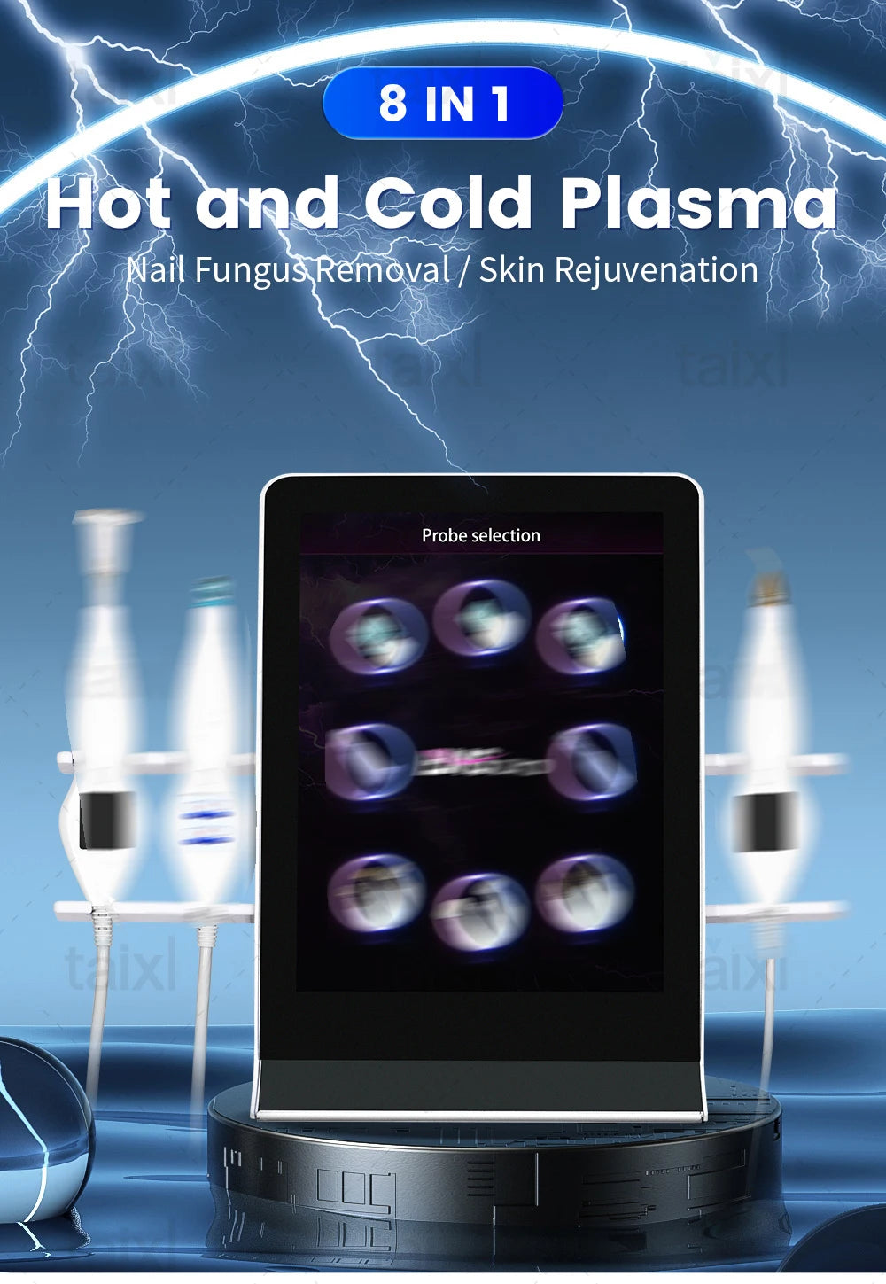 8-in-1 Cold Hot Plasma Machine Diamond Stamp Ozone Plasma Machine Skin Rejuvenation Anti-Aging Facial Care Beauty Equipment