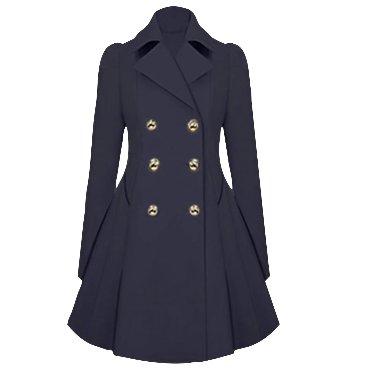 Elegant Trench Coat For Women Lapel Double Breasted Thick A Line Windbreaker Jacket With Pockets Temperament Office Lady Blazer