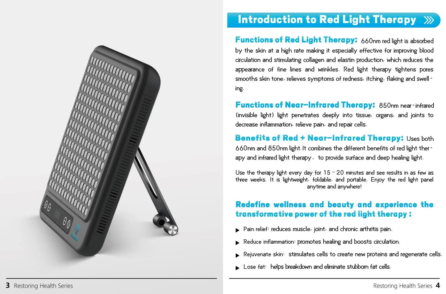 Astarexin Red Light Therapy Panel Device LED Facial Anti-inflammatory Skin Care Light 660nm850nm Lamp for Anti-Aging Pain Relief