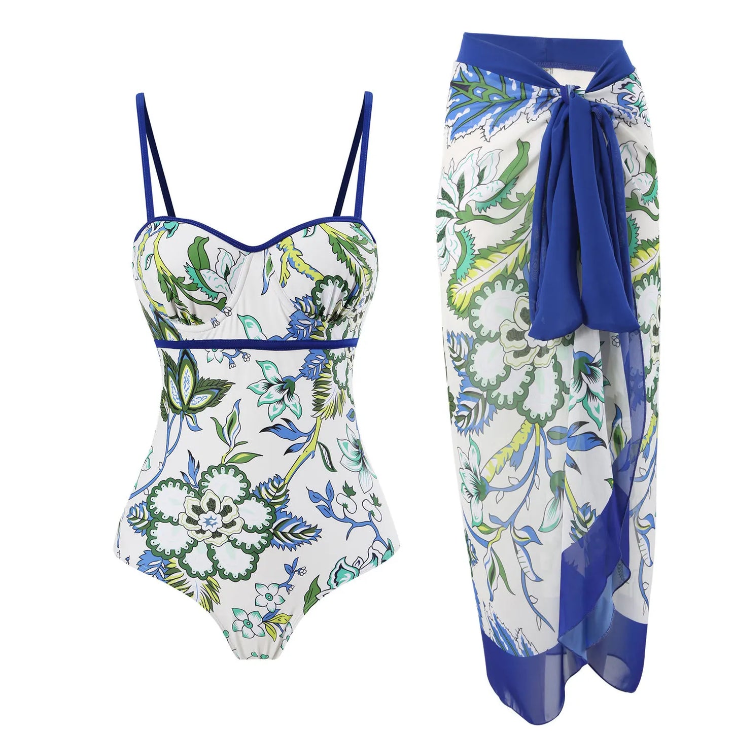 2 Pieces Retro Printed Swimsuit With Cover Up Sexy Women Swimwear 2025 V Neck Bikinis Female Biquini 3XL Bodysuit Beachwear