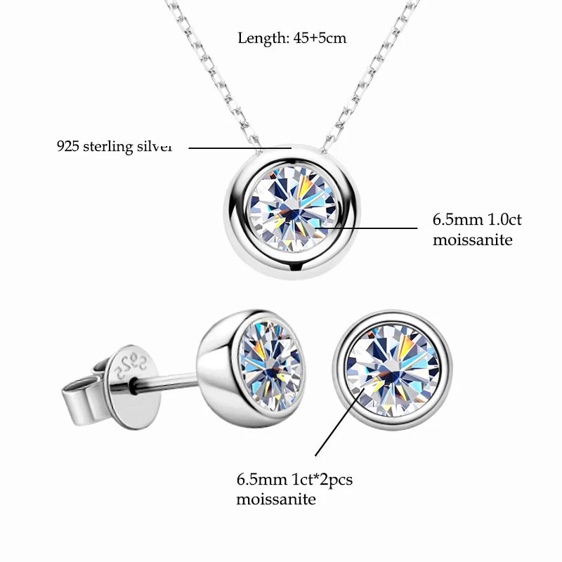 IOGOU Real 3ctw. D Color Moissanite Jewelry Set 925 Silver 18k Gold Plated Pendant Necklace Stud Earrings Set for Women Men Gift